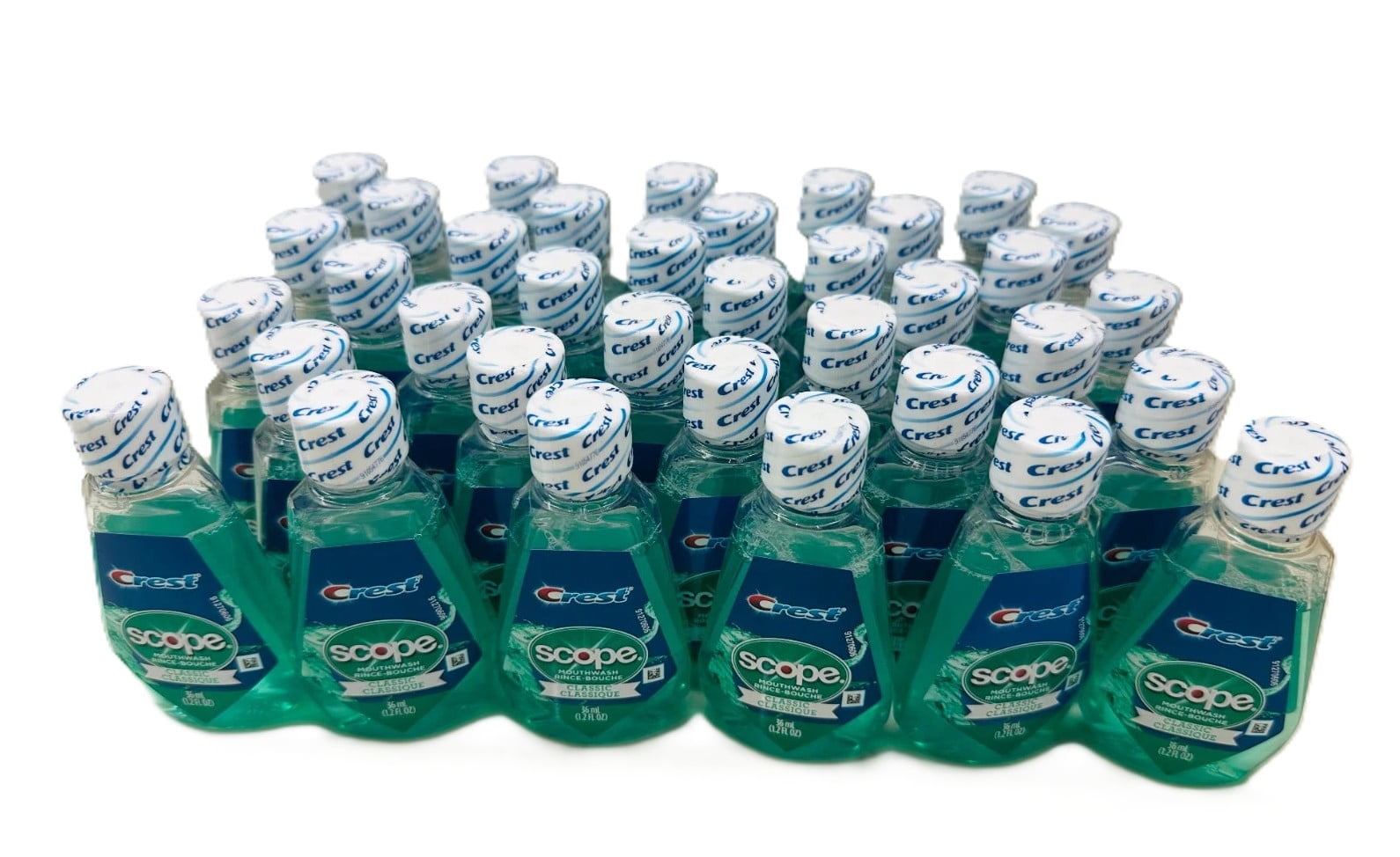 36 Pack, Crest Scope Classic Mouthwash Travel Size 1.2 oz. Original Mint Flavor