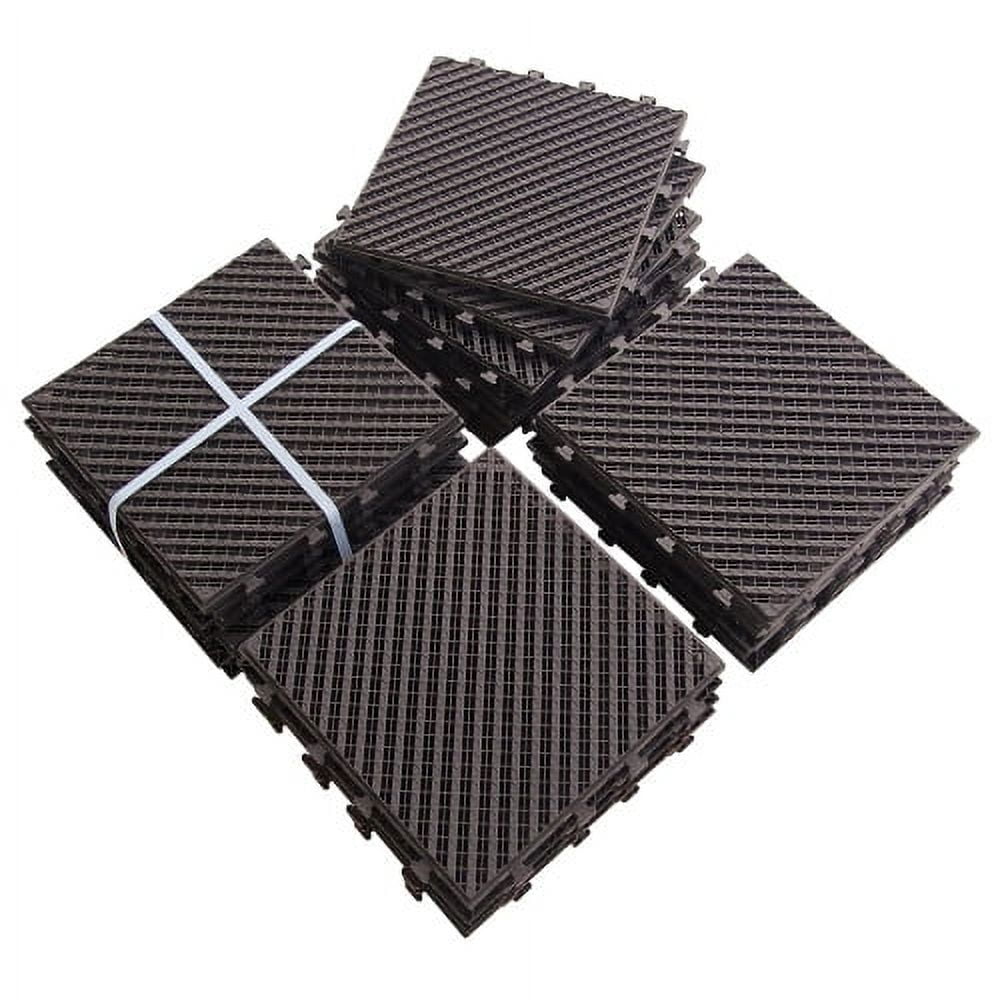 36 Pack Dark Brown Striped Interlocking Deck Tiles 12×12in Recycled Composite Plastic Patio Flooring with Drainage Gap, Click-in Outdoor Tile for Balcony Backyard Pool Porch