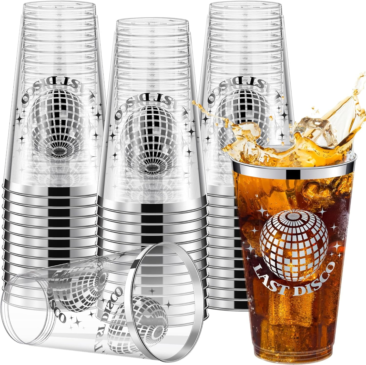 36Pack Disco Ball Plastic Cups 16oz Crystal Clear Cups for 70s 80s