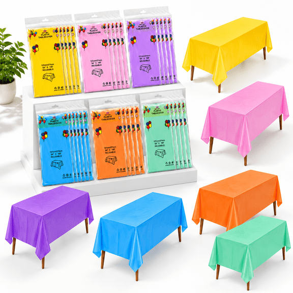 36 Pack Disposable Pastel Plastic Table Covers 54x108 Inch Rectangle Waterproof Tablecloths for Parties Events