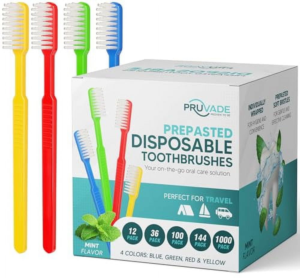 36 Pack Disposable Toothbrushes with Toothpaste, Built-in | Prepasted Toothbrushes Individually Wrapped | Single Use Waterless Tooth Brush Soft Bristles for Airbnb, Hotel, Camping, Travel - PRUVADE