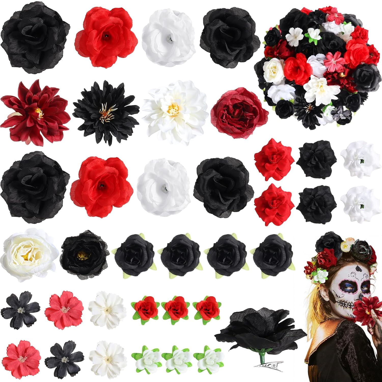 36 Pack Flower Hair Clips Rose Floral Hair Accessories for Women  Bride Claw Clip Side Hair Clip Hairpin Brooch Pin Headpiece for Girls Wedding Halloween Hairstyles