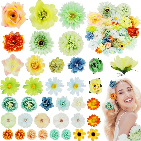 36 Pack Flower Hair Clips Rose Hair Accessories for Women Sage Green Bride Flower Claw Clip Side Hair Clip Hairpin Brooch Pin Headpiece for Girls Wedding