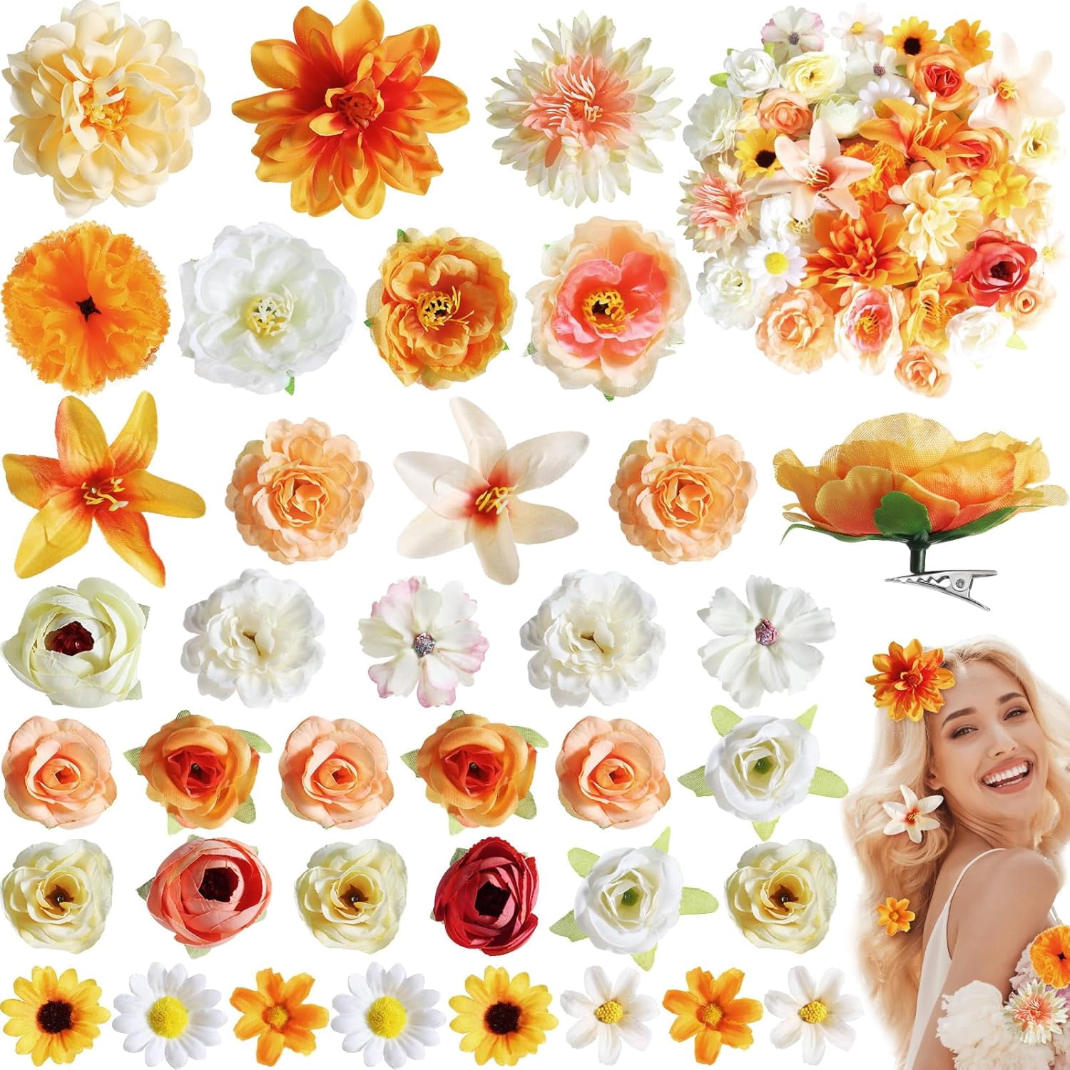 36 Pack Flower Hair Clips Rose Hair Accessories for Women  Bride Flower Claw Clip Side Hair Clip Hairpin Brooch Pin Headpiece for Girls Wedding