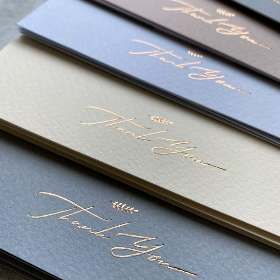 (36 Pack) Folded Thank You Cards With Envelopes & Stickers - Elegant Dusty Blue Emboss Gold Foil Pressed - Blank Notes Wedding, Bridal, Baby Shower, Business and Formal All Occasion Cards