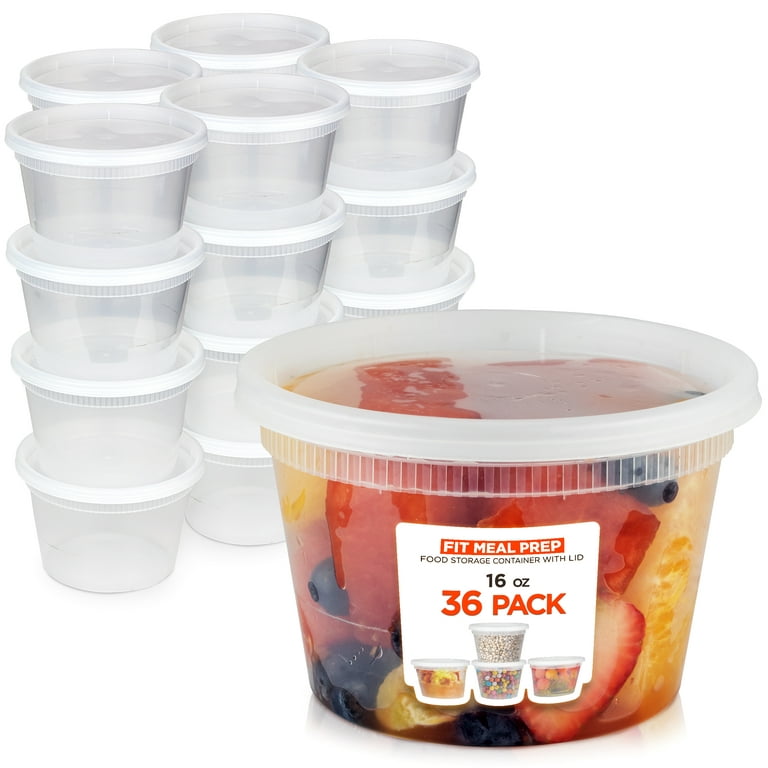 36 Pack] Food Storage Containers with Lids, Round Plastic Deli Cups, US  Made, 16 oz, Pint Size, Leak Proof, Airtight, Microwave & Dishwasher Safe,  Stackable, Reusable, White 