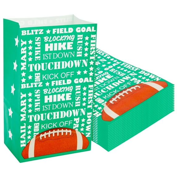 Juvale Football Goodie Bags - 36 Pack, Green Paper, 5.3 x 8.7 x 3.3 In - Football Snack Bags for Kids & Party Favors & Treats