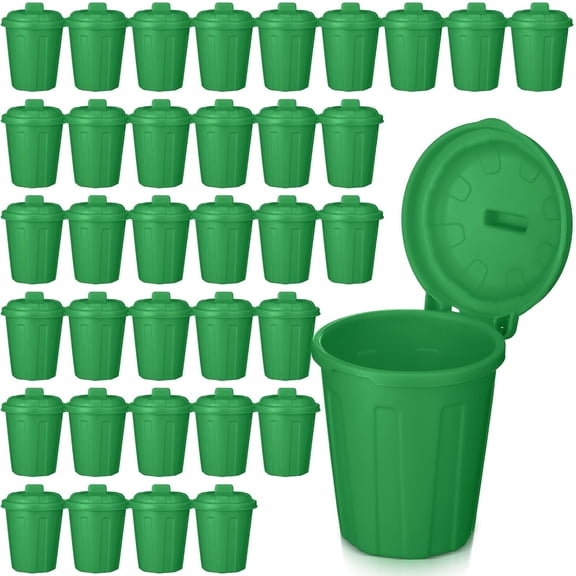 36-Pack Green Manual-Lift Mini Desktop Trash Cans with Lids  Plastic Rectangular Small Storage Bins for Home, School, or Party Use