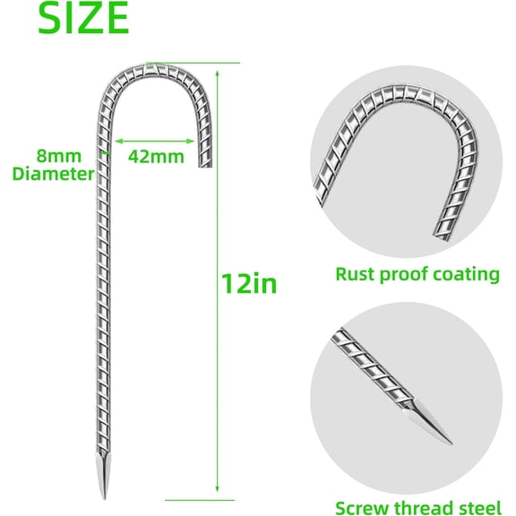 36 Pack Ground Garden Rebar Stakes Rebar 12 Inch Anti-Rust Galvanized Steel J Shape Hook Heavy Duty Ground Anchors for Tents, Position Kits, Fences, and Trampolines Landscape Fabric