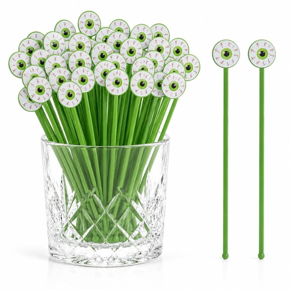 36 Pack Halloween Eyeball Cocktail Stirrers, 7 Inch Spooky Bloodshot Eye Swizzle Sticks, Reusable Food Grade Plastic Drink Stirrers for Halloween Party Bar Decorations