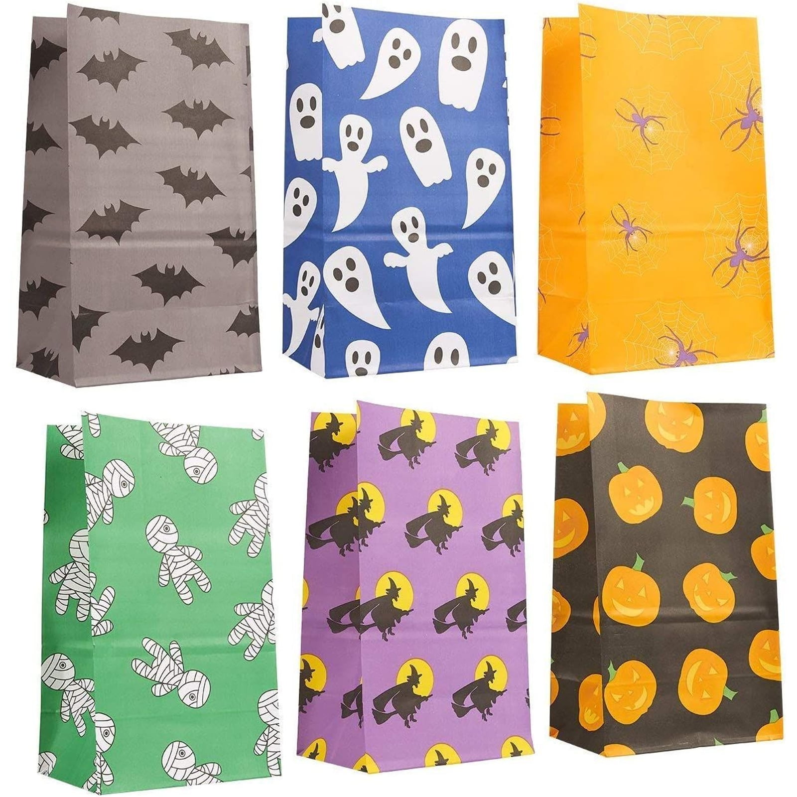 36-Pack Halloween Party Trick or Treat Paper Goodie Candy Bags, 6 Designs, 5.1 x 8.75 x 3.25 Inches