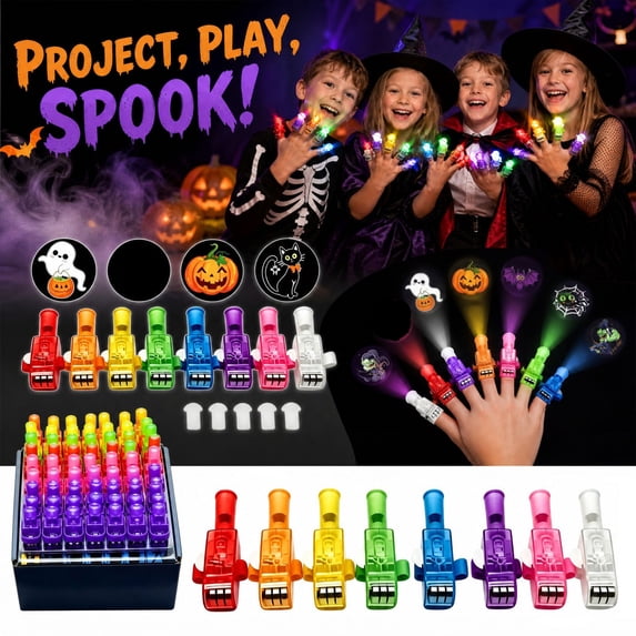 36 Pack Halloween Projection Finger Lights, LED Light Up Finger Toys for Kids, Halloween Party Favors Goodie Bag Fillers Classroom Prizes