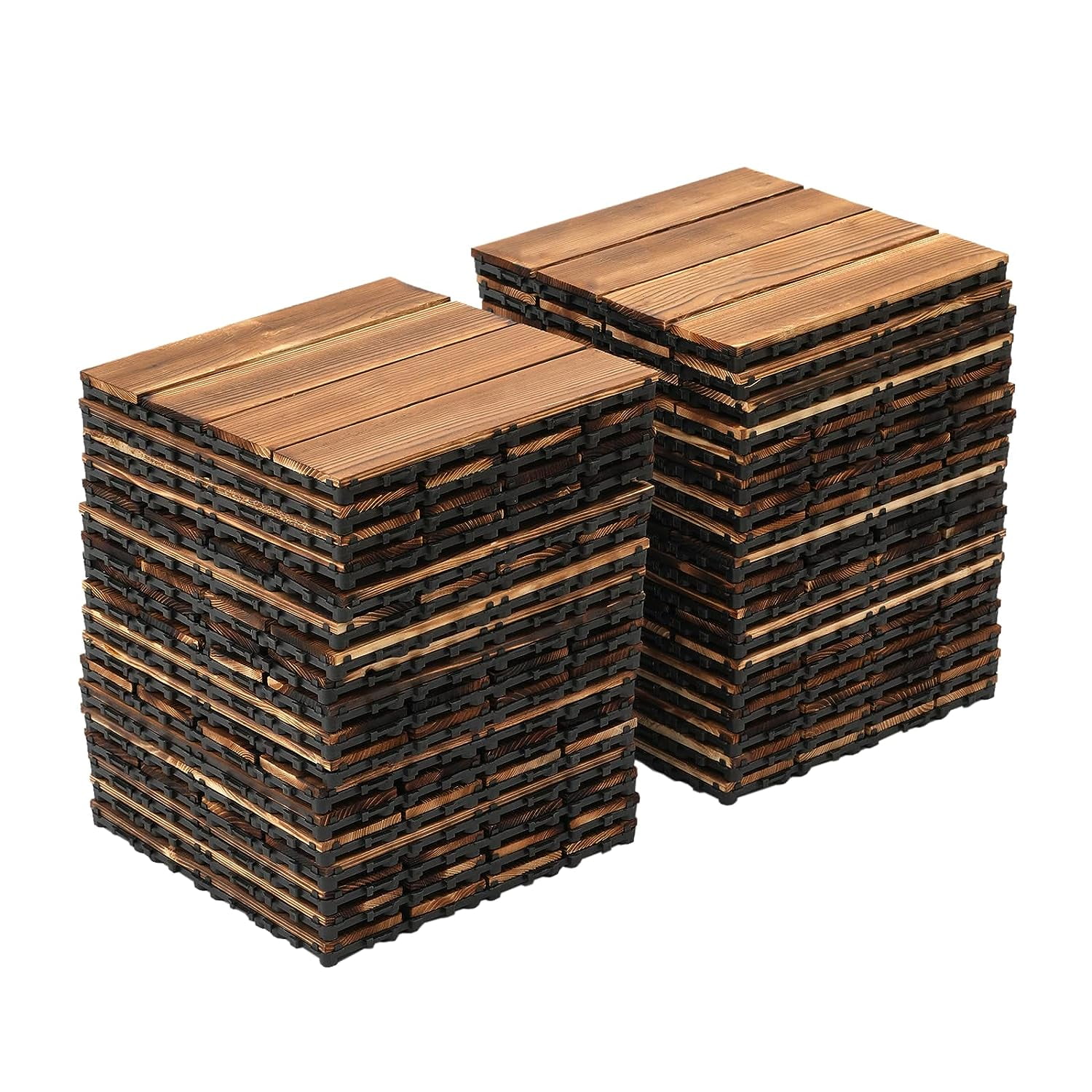 36 Pack Hardwood Interlocking Patio Deck Tiles, Wood Interlocking ...