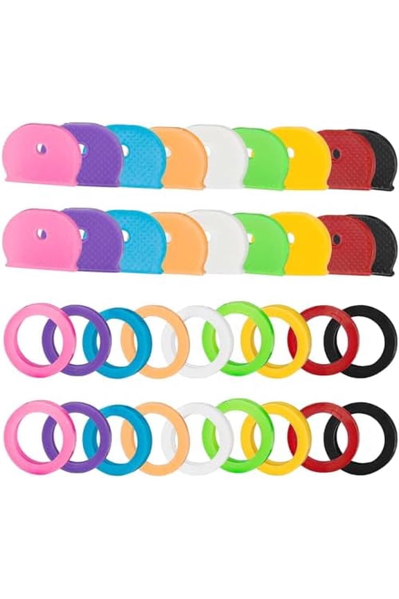 36 Pack Key Color Caps Covers Tags, Soft Rubber Key Identifiers, Plastic Key Toppers for Standard Flat Organization House Key (Not Suitable for Odd-Shaped Keys), 9 Colors, 2 Styles