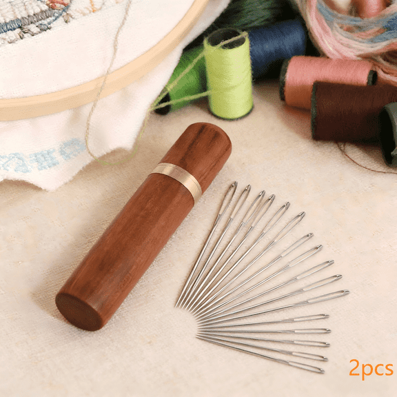 36-Pack Large Eye Blunt Needles with Wooden Storage Tube – Complete Craft Set