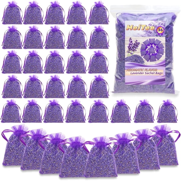 36 Pack Lavender Sachet Bags - 100% Natural Dried Lavender Buds for Closets Drawers Car & Home | French Potpourri Fragrance Sachets Rich Aroma Air Long Lasting