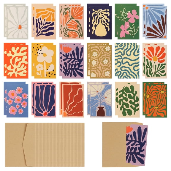 36 Pack Matisse Style Greeting Cards with Envelope 18 Floral Design Blank Note Card for All Occasion 7.87x5.91 Inch