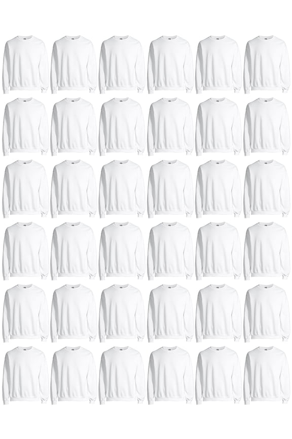 36 Pack Men’s Crewneck Sweatshirts in Bulk – Cotton Pullover Hoodless Sweaters for Screen Printing, Layering & Wholesale Use – White –3XL
