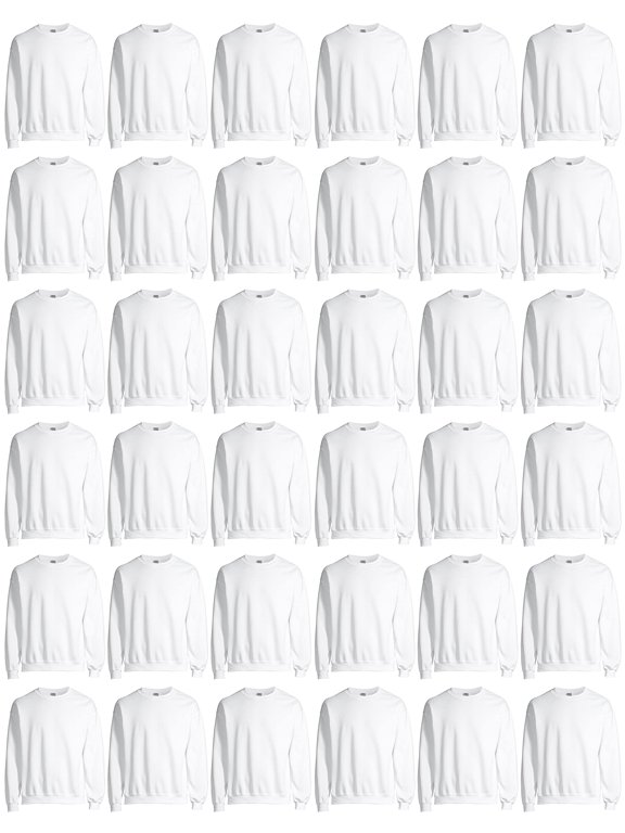 36 Pack Men’s Crewneck Sweatshirts in Bulk – Cotton Pullover Hoodless Sweaters for Screen Printing, Layering & Wholesale Use – White –3XL