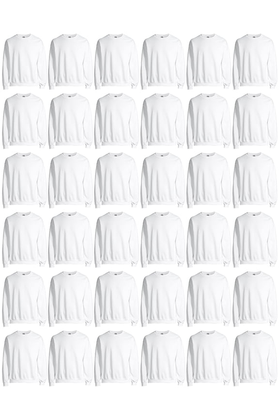 36 Pack Men’s Crewneck Sweatshirts in Bulk – Cotton Pullover Hoodless Sweaters for Screen Printing, Layering & Wholesale Use – White –M