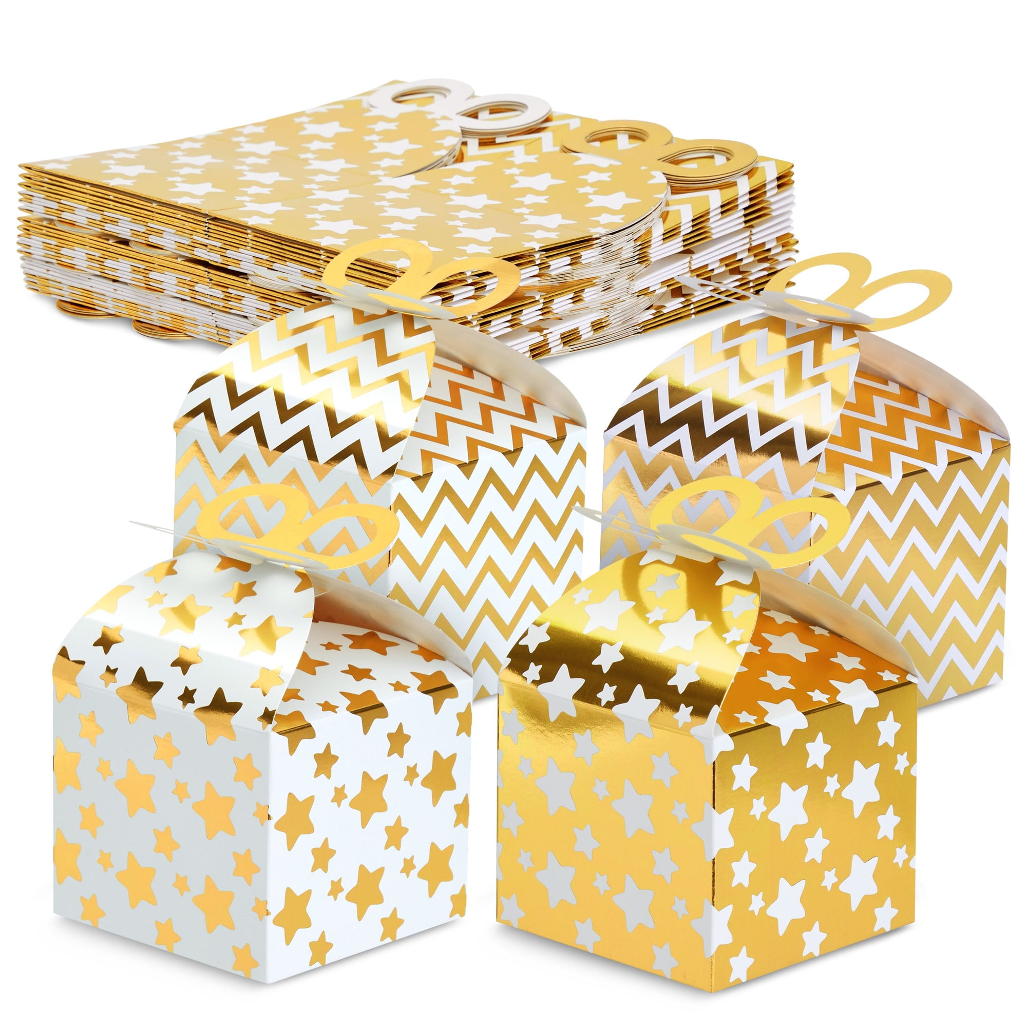 36 Pack Mini Gable Boxes for Party Favors, Birthday, Wedding, Anniversaries, Valentines, Engagement, Gold Foil Ornament Gift Boxes, 4 Polka Dot Designs (3.7x3.2x3.7 in)