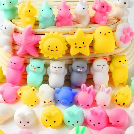 QiShi 36 Pack Mochi Animals Squishies Kawaii Mochi Animals Squishies Squeeze Stress Toys Mini Soft Stretchy Unicorn Squeeze Toys Mini Rising Panda Seal Polar Bear Fox Rabbit Cat Claw