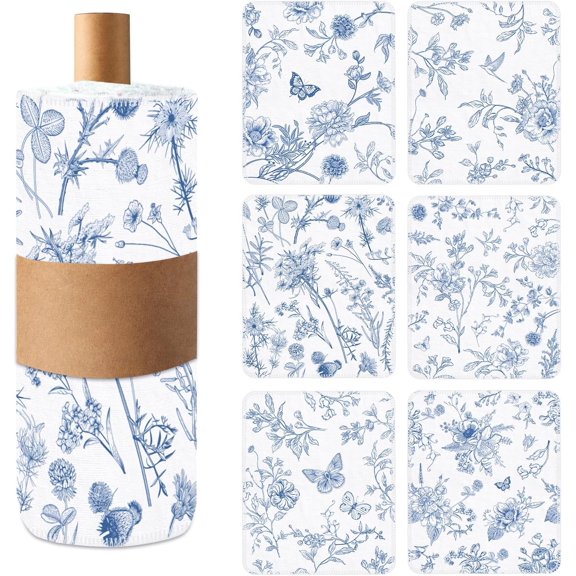 36 Pack  Paper Towels Blue White Floral  Kitchen Rolls Towels, Chinoiserie Style   Cleaning Cloths,  Washable Absorbent Dish Rags for  Kitchen