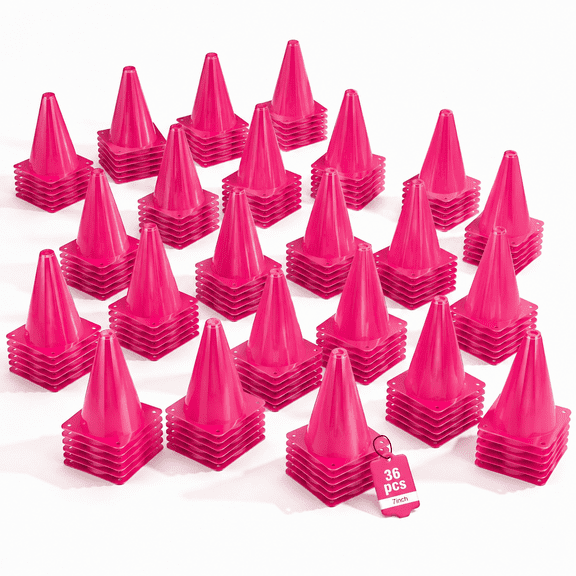 36 Pack Pink 7 Inch Plastic Sports Cones for Agility Drills Practice