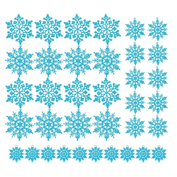 36 Pack Plastic Glitter Snowflake Ornaments Hanging Decorations For Christmas Tree,Various Size Winter Snowflakes Ornaments Xmas Tree Decorations for Tree Window Door Accessories,Blue,1.8",3",4",4.2"