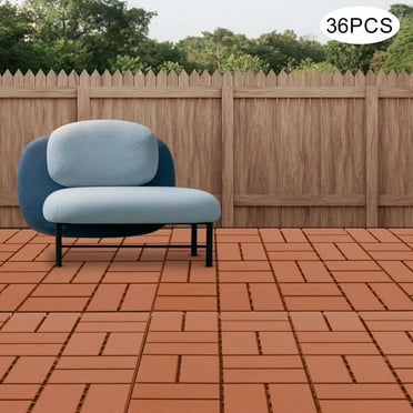 36 Pack Plastic Interlocking Deck Tiles Outdoor Patio Flooring Brown 12"x12"