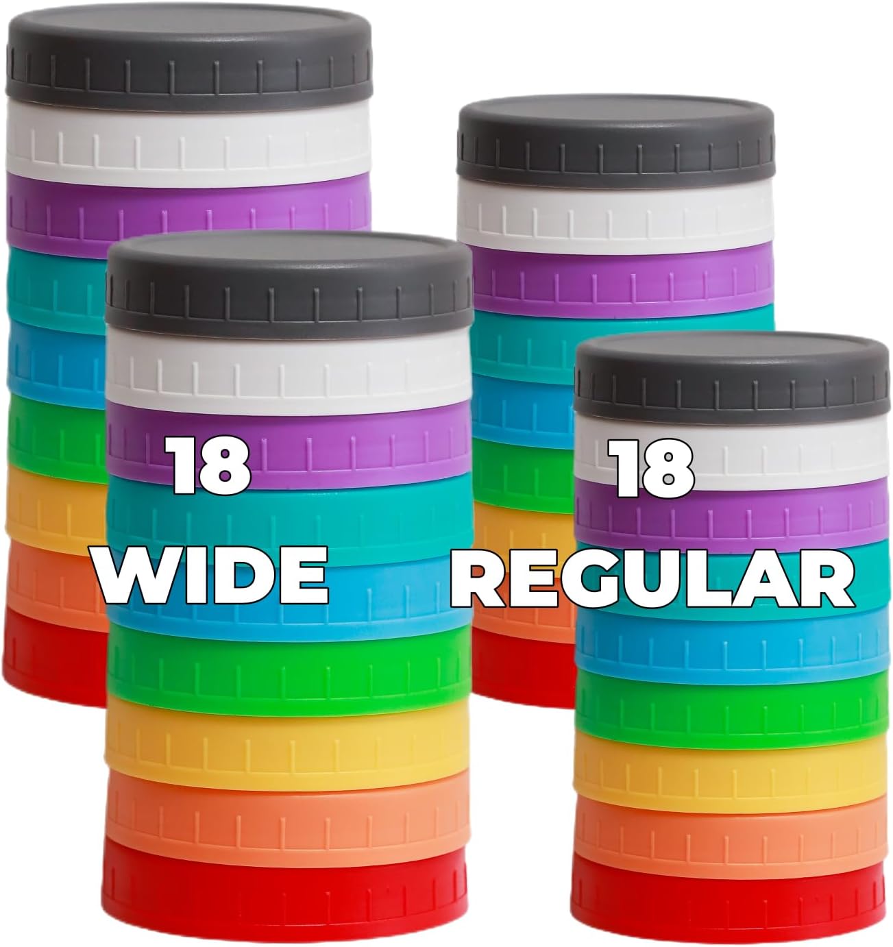 36 Pack Plastic Mason Jar Lids with Silicone Rings Colorful and Leakproof for Ball, Kerr, and