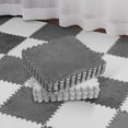 thumbnail image 1 of 36 Pack Plush Foam Floor Mat Square Interlocking Carpet Tiles with Border Fluffy Play Mat Floor Tiles Soft Climbing Rugs for Bedroom Playroom, 12 x 12 x 0.4 in(White, Gray), 1 of 6