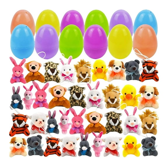 36 Pack Prefilled Easter Eggs of Mini Stuffed Animal Plush Toys Baster Stuffer Filler for Kids Easter Egg Hunt Game, Classroom Prize Supplies