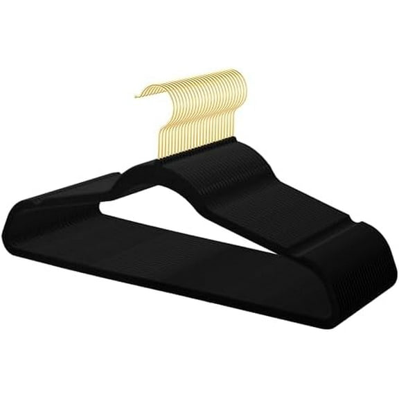 36-Pack Premium Velvet Hangers with Gold Hooks - Space-Saving Non-Slip Heavy-Duty Clothes Hangers for Coats, Suits, Dresses, and Sweaters - Slim Design, Closet Organizer(Black+Gold)