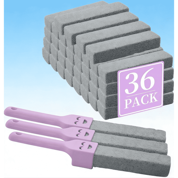 36 Pack Pumice Stones Scouring Sticks with 3 Handles, Pumice Cleaner for Toilet, Bathtubs, Kitchen Sink, Grill, Household Use