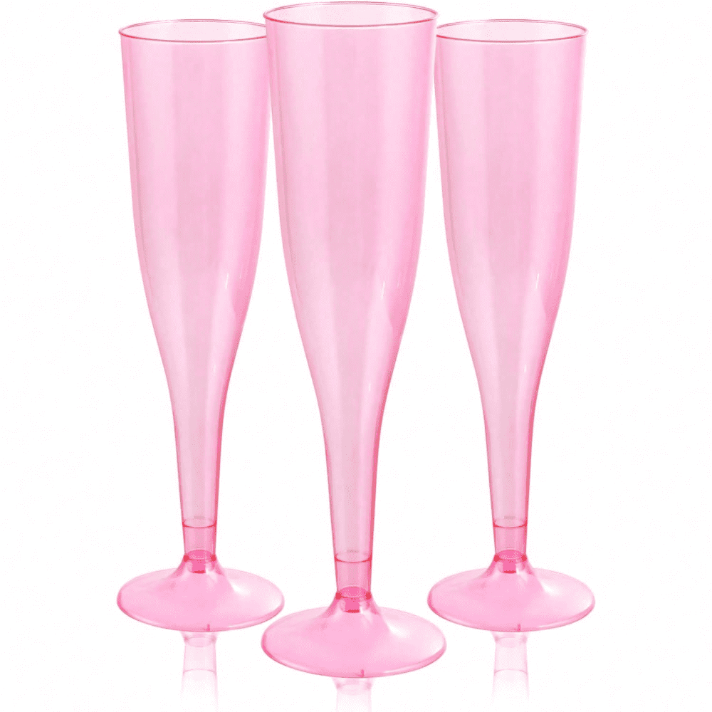 36 Pack Resuable Clear Pink Plastic Champagne Flutes - 7OZ Pink Champagne Flutes Plastic, Champagne Glasses For Party \u0026 Wedding