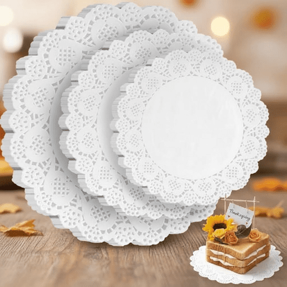 36-Pack Round Lace Paper Doilies for Cakes and Desserts, 3 Sizes (6.5", 8.5", 10.5") - Elegant Placemats for Table Decor, Tea Parties, Weddings, Thanksgiving, and DIY Crafts