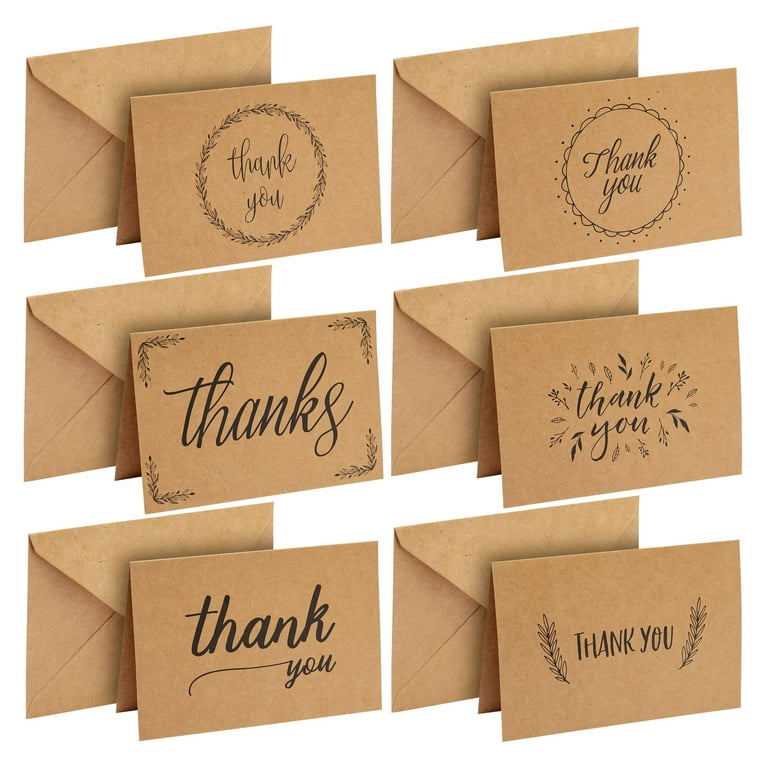36 Pack Rustic Kraft Paper Material Thank You Cards with Envelopes for  Wedding, Baby Shower, Birthday Party, 4 x 6 in 