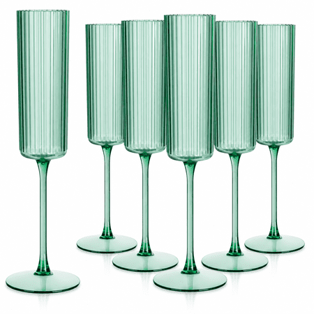 36 Pack Sage Green 6oz Ribbed Disposable Plastic Champagne Flutes
