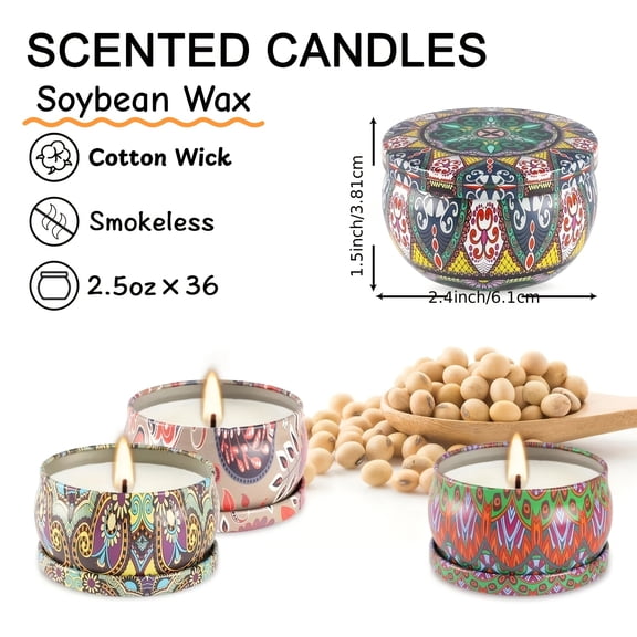 36 Pack Scented Candle Gift Set - Women's Soy Wax Tin, Portable Travel Size, Single-Wick with Glitter, Ideal for Mother's Day/Valentine's Day/Birthday/Father's Day/Home Decor