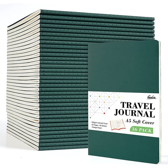 36 Pack Soft Cover Journal Bulk, Feela Lined Blank Travel Journal for Women Men Writing, Notebooks College Ruled for Work, Note Taking Notebook Business Supplies, 8.2 x 5.5, A5, Dark Green