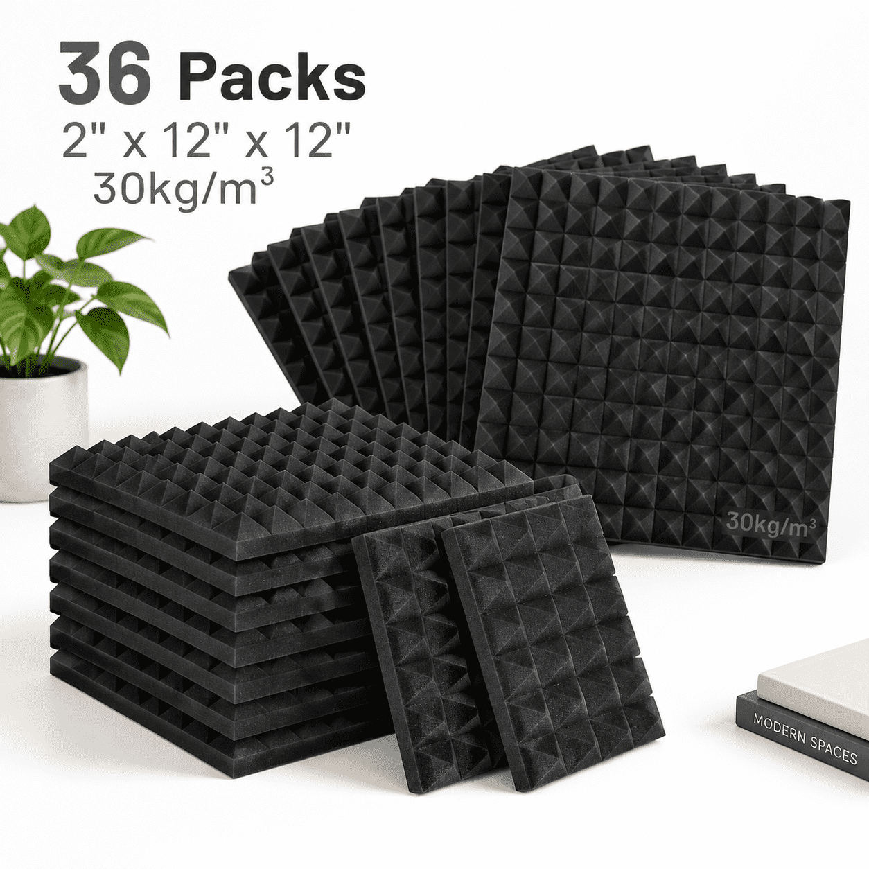 36 Pack Sound Proof Foam Panels For Walls 12" X 2" Pyramid Acoustic ...