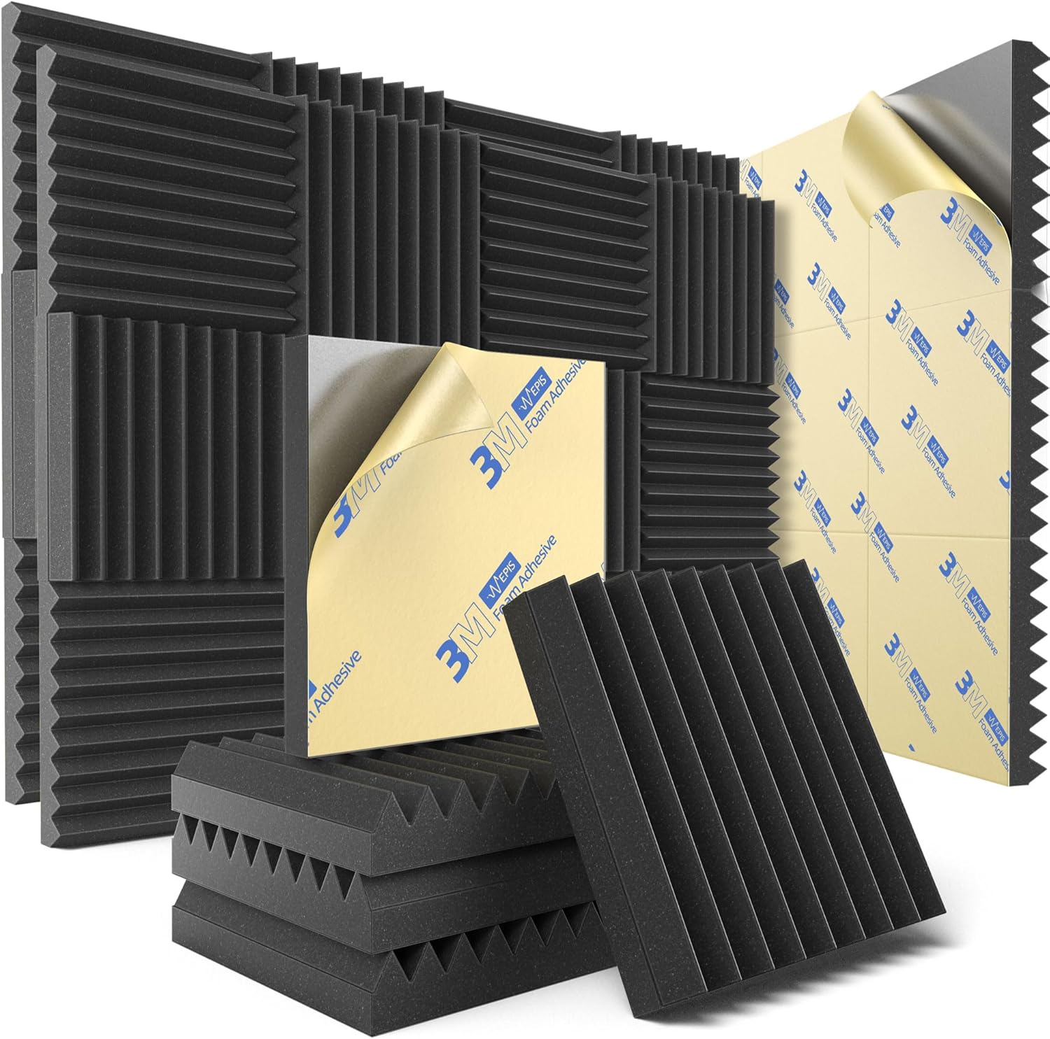 36 Pack Sound Proof Foam Panels for Wall with Self Adhesive, 2" X 12" X