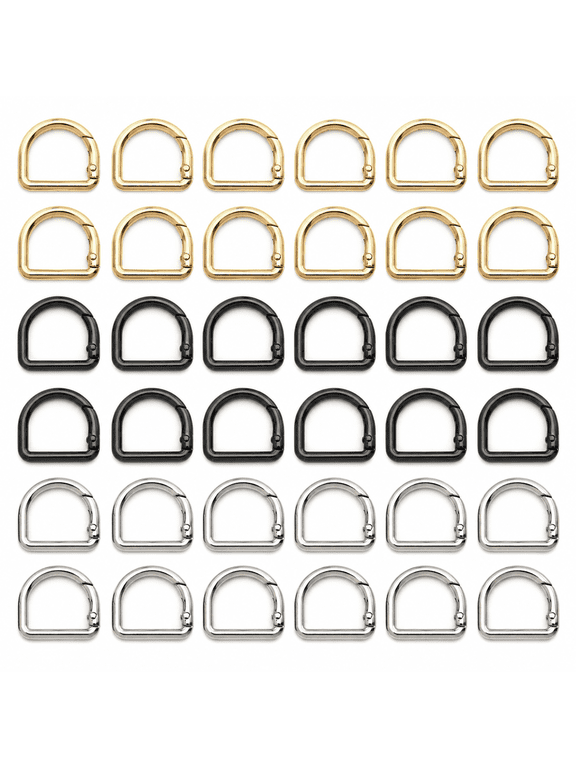 36 Pack Spring D Ring Carabiner Clips, MultiColor Zinc Alloy DRings, Spring Open Hardware Clasps for Bags, Keychains, Backpack Webbing DIY Craft Projects