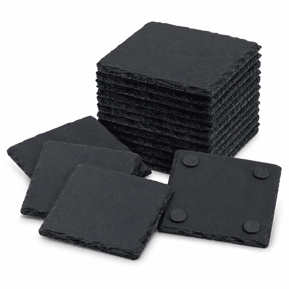 36-Pack Square Slate Drink Coasters, 4-Inch Black Stone Blanks with Anti-Scratch Pads for Laser Engraving, Home, Office, Bar and Parties