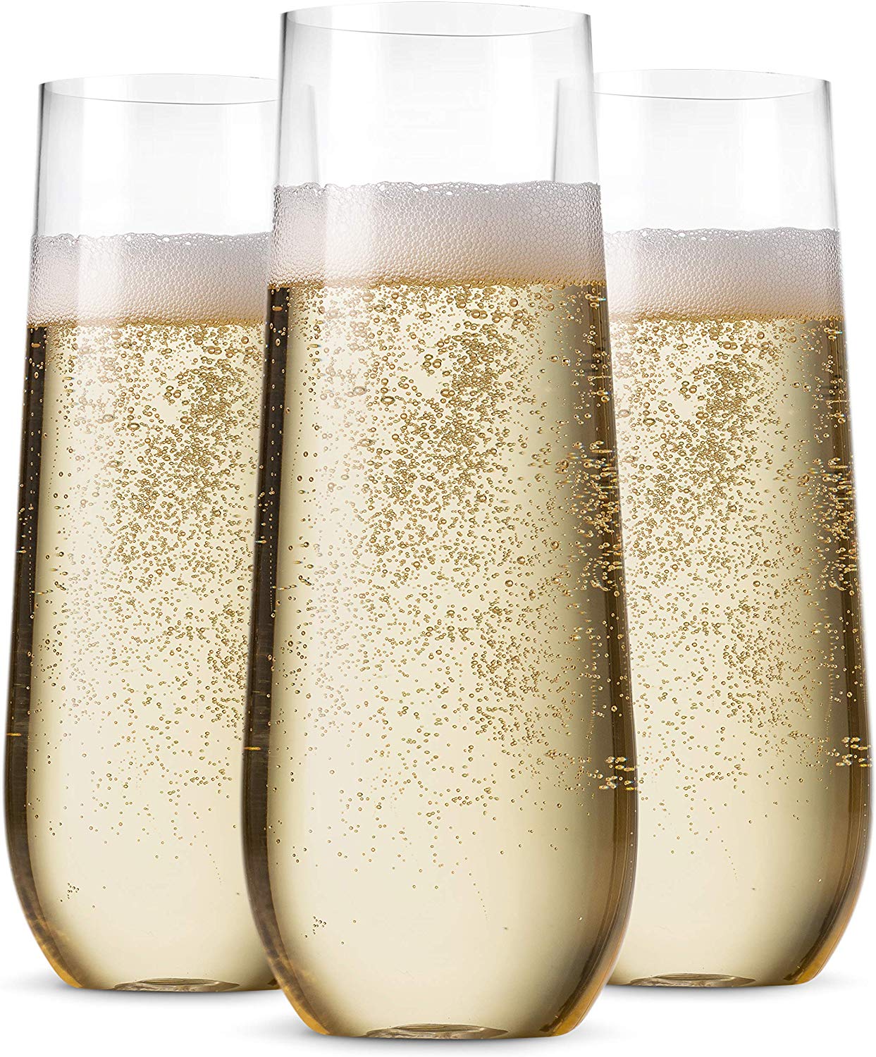 Munfix Calici Da Champagne In Plastica: 100 Pezzi Usa E Getta Con Bordo Dorato, 141,7g, Trasparenti, Eleganti, Senza BPA, Per Matrimoni E Feste.