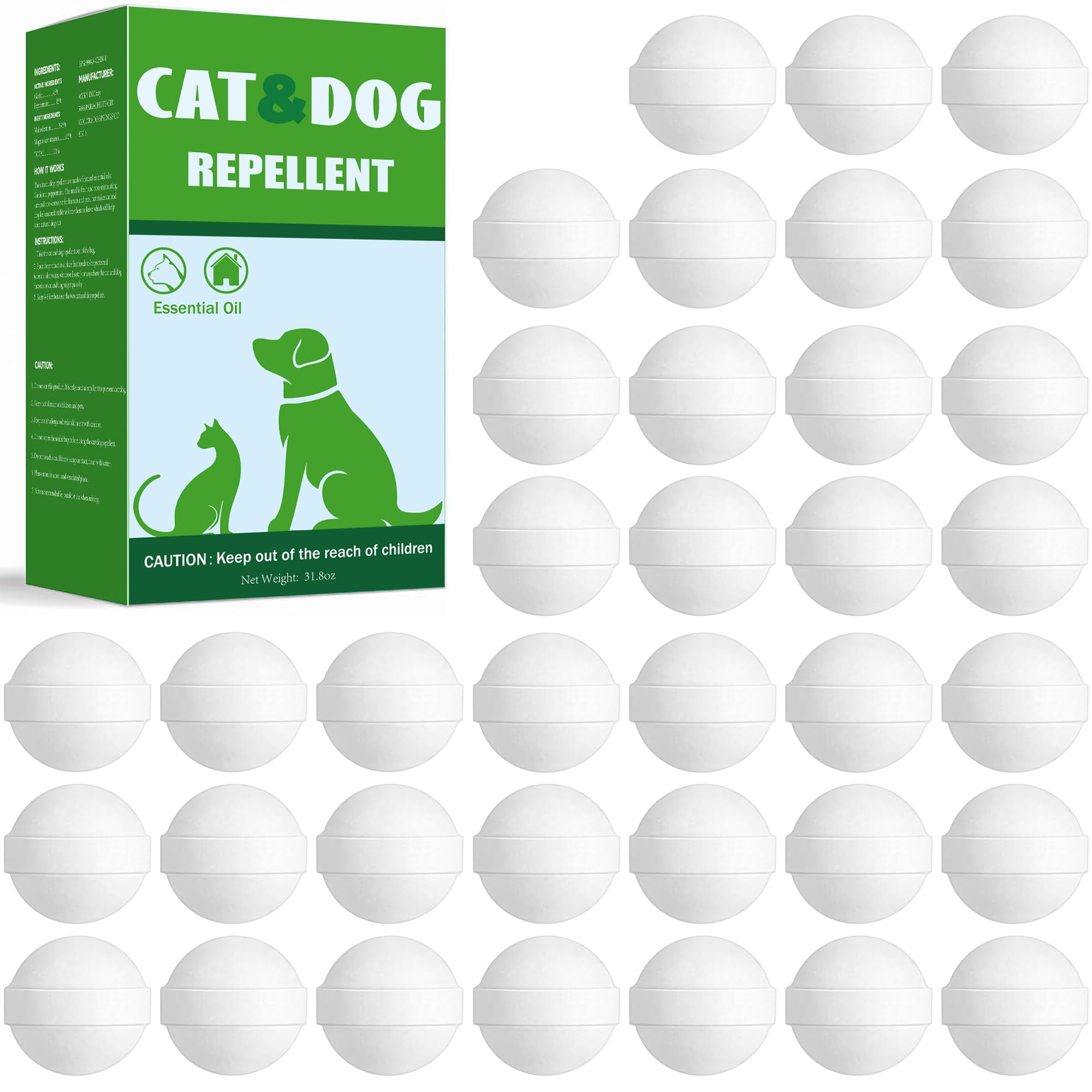 36 Pack Stray Cats and Dogs Repellent Balls for Outdoor, Natural