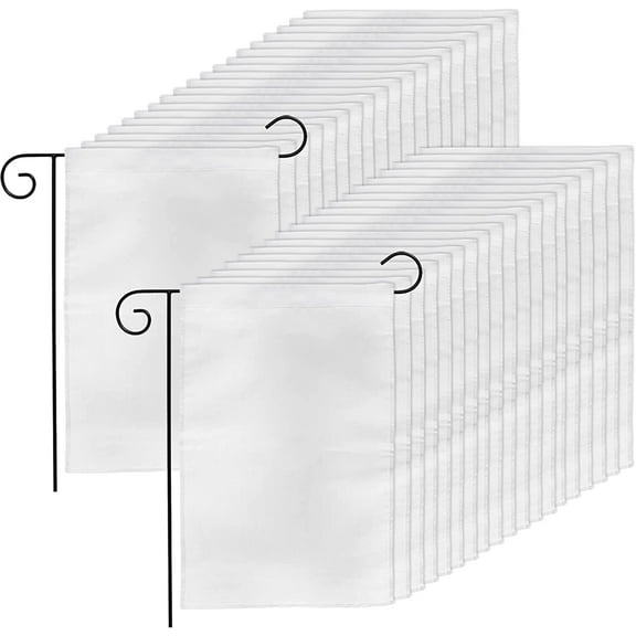 36 Pack Blank Garden Flags, 12" x 18" DIY Sublimation Flags, Polyester Plain White Lawn Flags Banners for Decoration, Indoor, Outdoor, Courtyard, Party, Home, School