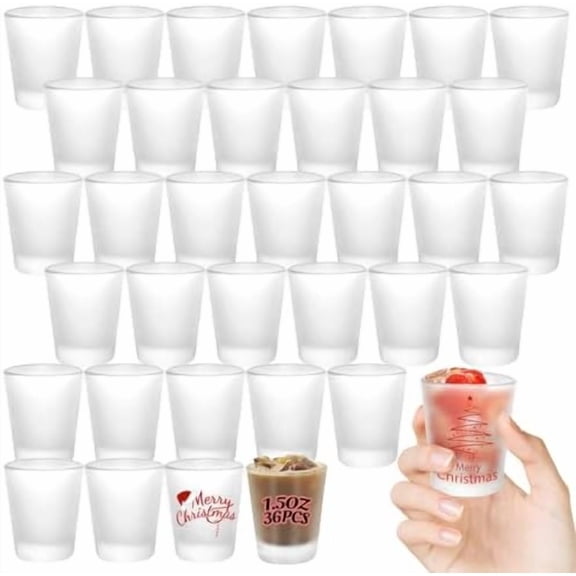 36 Pack Sublimation Shot Glasses Cups with Heavy Base Sublimation Blanks Cute Shot Glass Tumbler Bulk for Heat Press, Personalized Gift, Wedding, Party, Frosted 1.5oz$$Home Decor, Kitchen, & Other