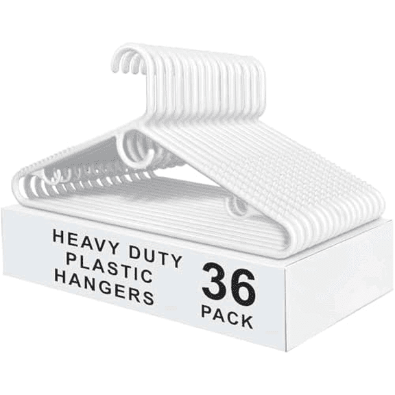 36 Pack Super Heavy Duty Plastic Hangers, White Plastic Hangers Non-Slip for Coat Jacket and Shirt, Non-Slip Pants Bar, Thick Strong Plastic Clothes Hangers with Hook for Scarves and Belts